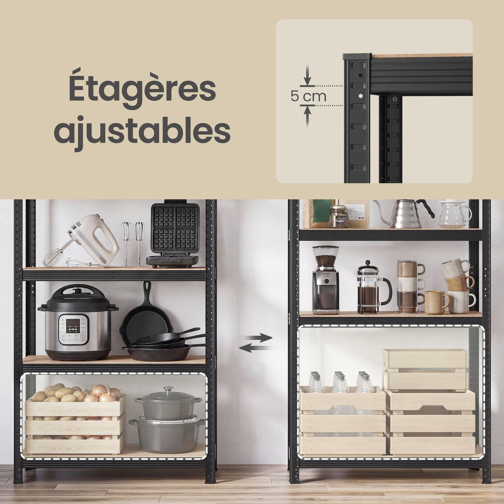 JOYFURNOS Étagère de rangement en acier à 5 niveaux, pour garage et abri de jardin, capacité de charge 875 kg, noir