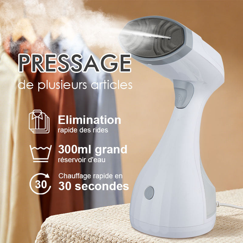 AUCMA Défroisseur vapeur à main, vapeur haute efficacité 1500 W, fer vapeur - réservoir d’eau grande capacité 300 ml, élimine facilement les plis, conception légère, adapté à la maison, au bureau et aux voyages, blanc, avec 1 brosse à poils