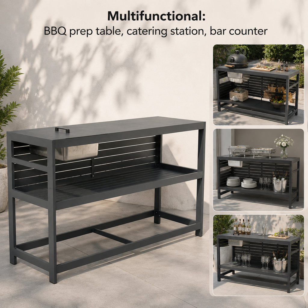 TERRABETA Table de travail en aluminium pour cuisine d'extérieur avec seau à glace en acier inoxydable