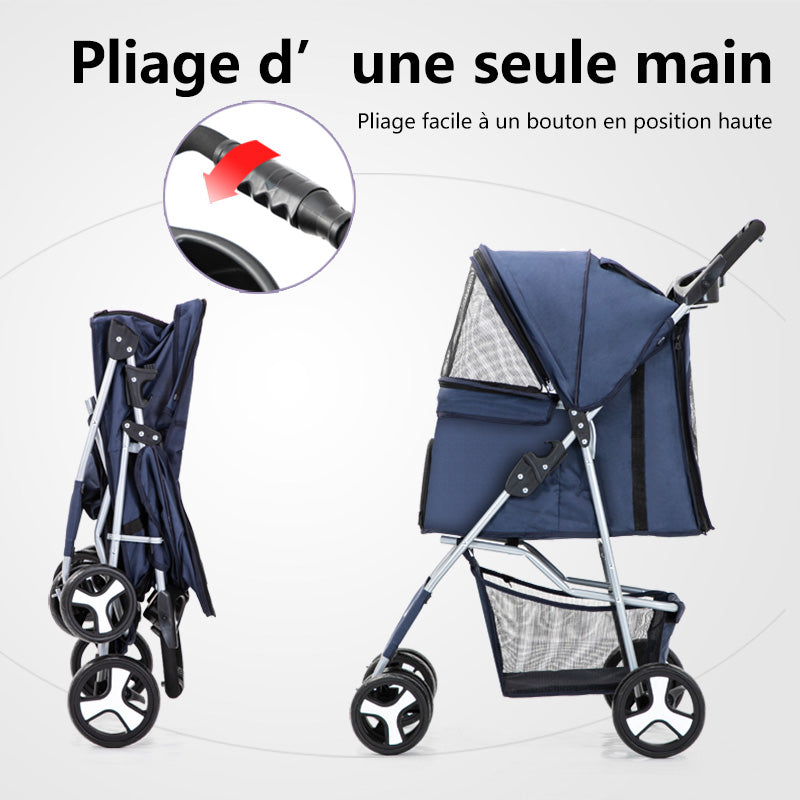 Poussette pour animaux de compagnie pliable à une main Blinkit, facile à plier, tissu Oxford 600D, fenêtres multi-faces, panier de rangement extra-large, super porteur DTC-804