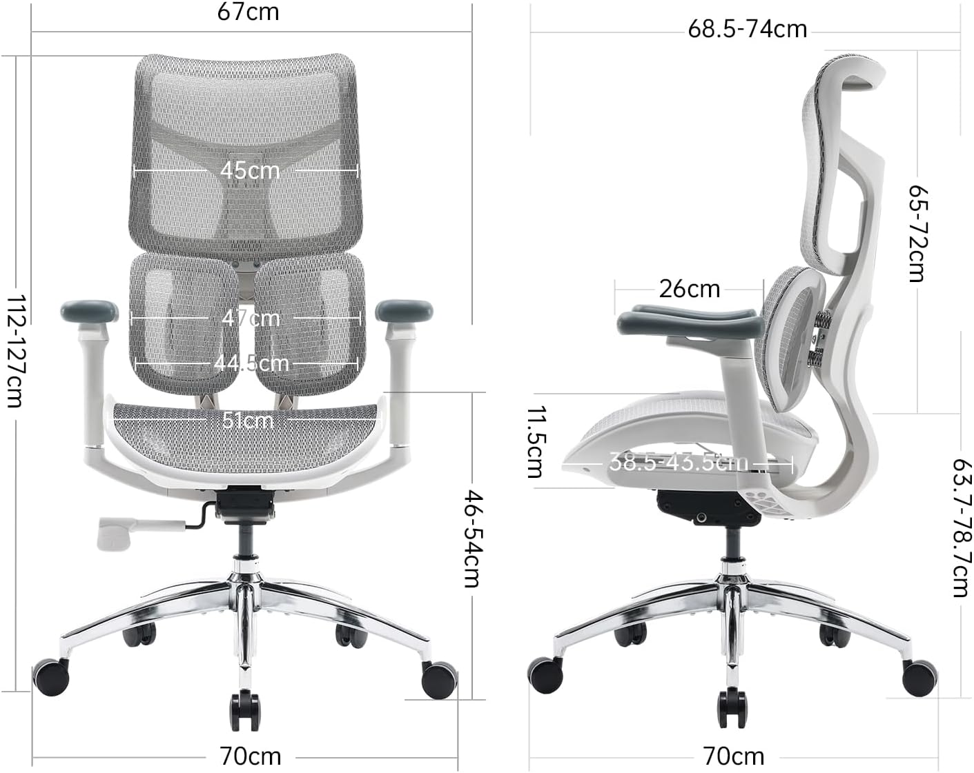 SIHOO Doro S100 Chaise de bureau ergonomique avec double soutien lombaire dynamique, dossier réglable sur 5 positions, accoudoirs coordonnés 4D, angle d’inclinaison max. 135°, convient pour le bureau à domicile, S100 blanc