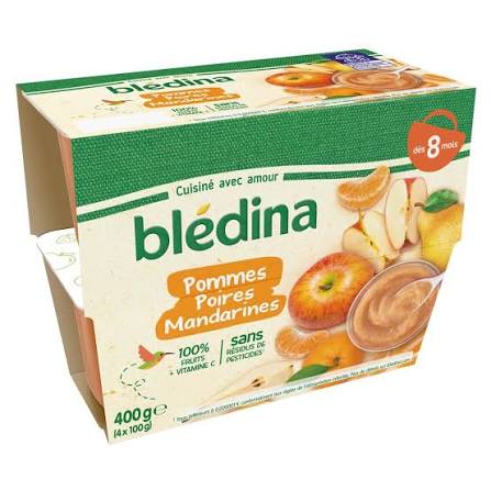 BLEDINA Coupelles fruits pomme poire mand. dès 8 mois 4x100g