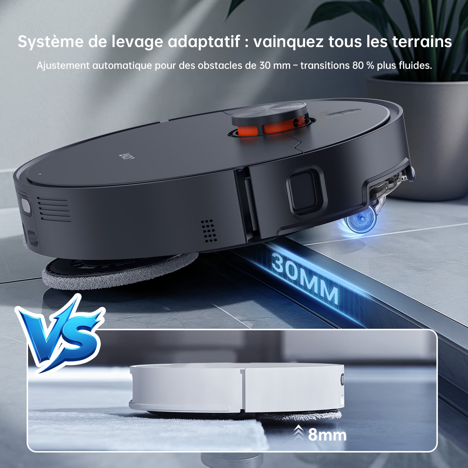 JONR X1 Max Robot Aspirateur Laveur Tout-en-un, Bras Doubles Extensibles, Aspiration 20 kPa, Lavage Eau Chaude 75°C, Séchage Air Chaud 45°C, Anti-emmêlement des Cheveux, Évitement Obstacles IA - Noir