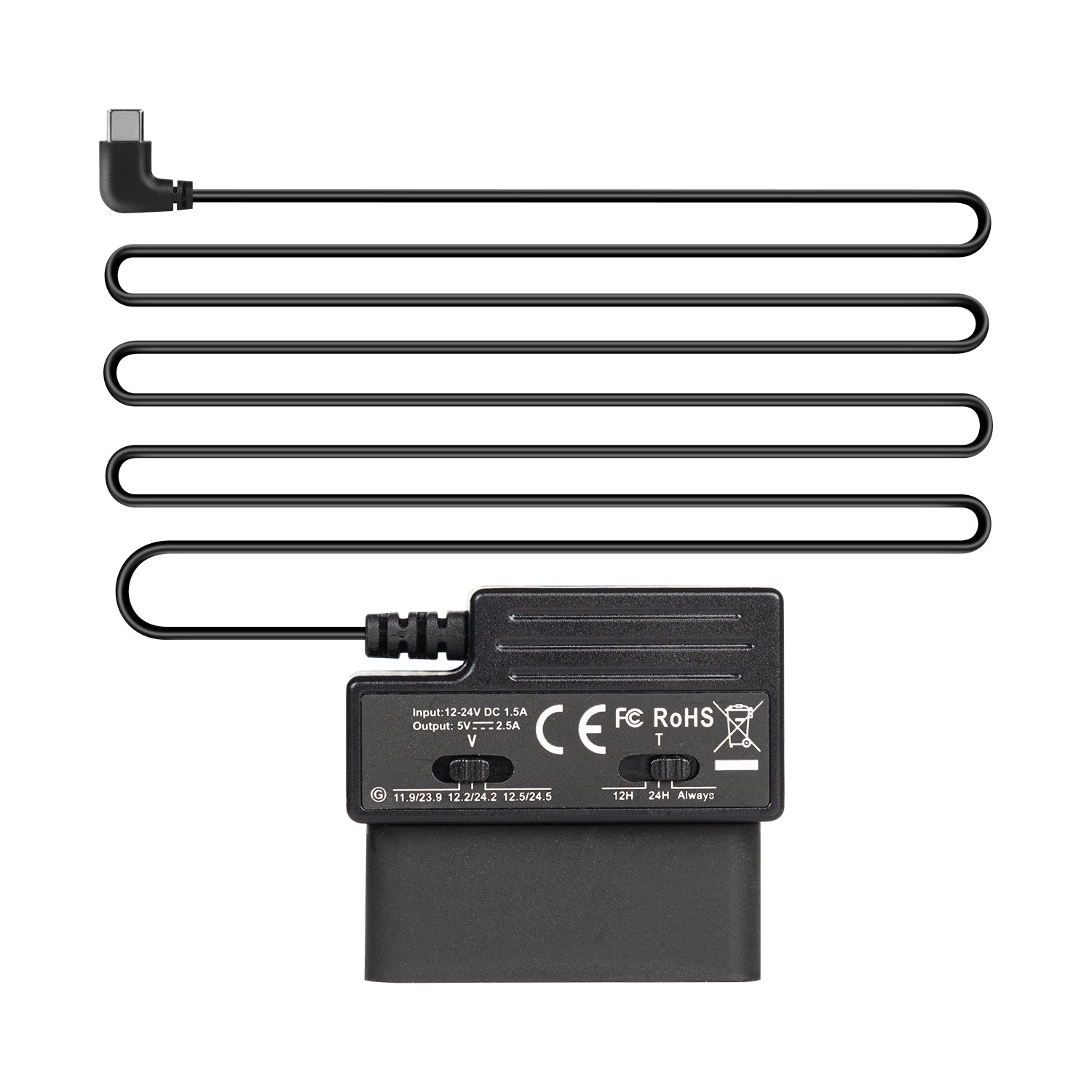 KAWA Câble d'alimentation OBD pour Dashcam, Kit d'adaptation OBD vers Type-C avec câblage direct, Mode stationnement 24/7, Protection contre les sous-tensions à 3 niveaux