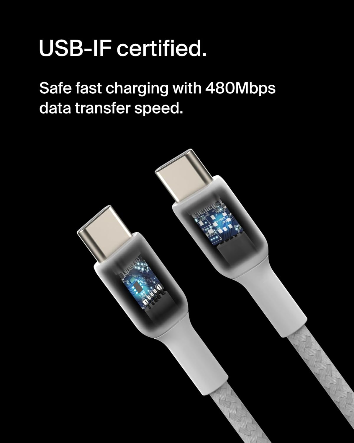 Belkin BoostCharge Câble tressé blanc USB-C vers USB-C - 2 m