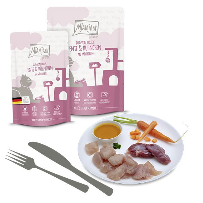 MjAMJAM Duo Quetschie Nourriture humide pour chat poulet canard carotte 125 g