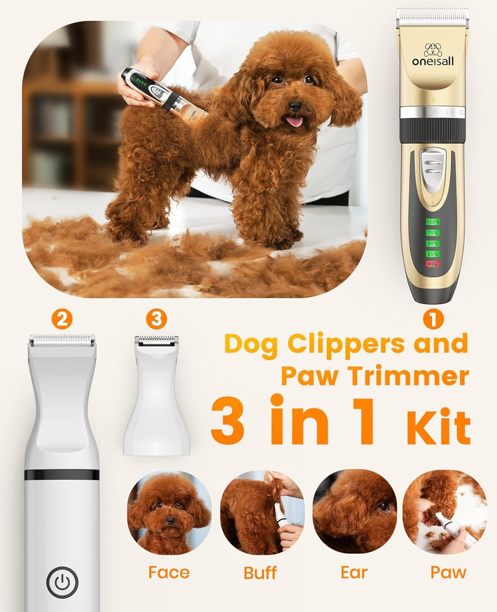 Oneisall tondeuse sans fil multifonctions pour animaux X2 + N5