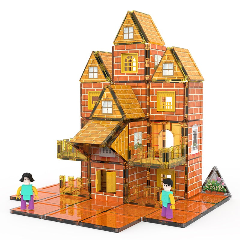 XINQIYUAN Jouet Éducatif Dalles Magnétiques Billes Magnétiques Enfant Set de Blocs de Construction Assemblage Dalles Thème Villa 7.5cm 81pièces [Mélange aléatoire – Couleurs issues
