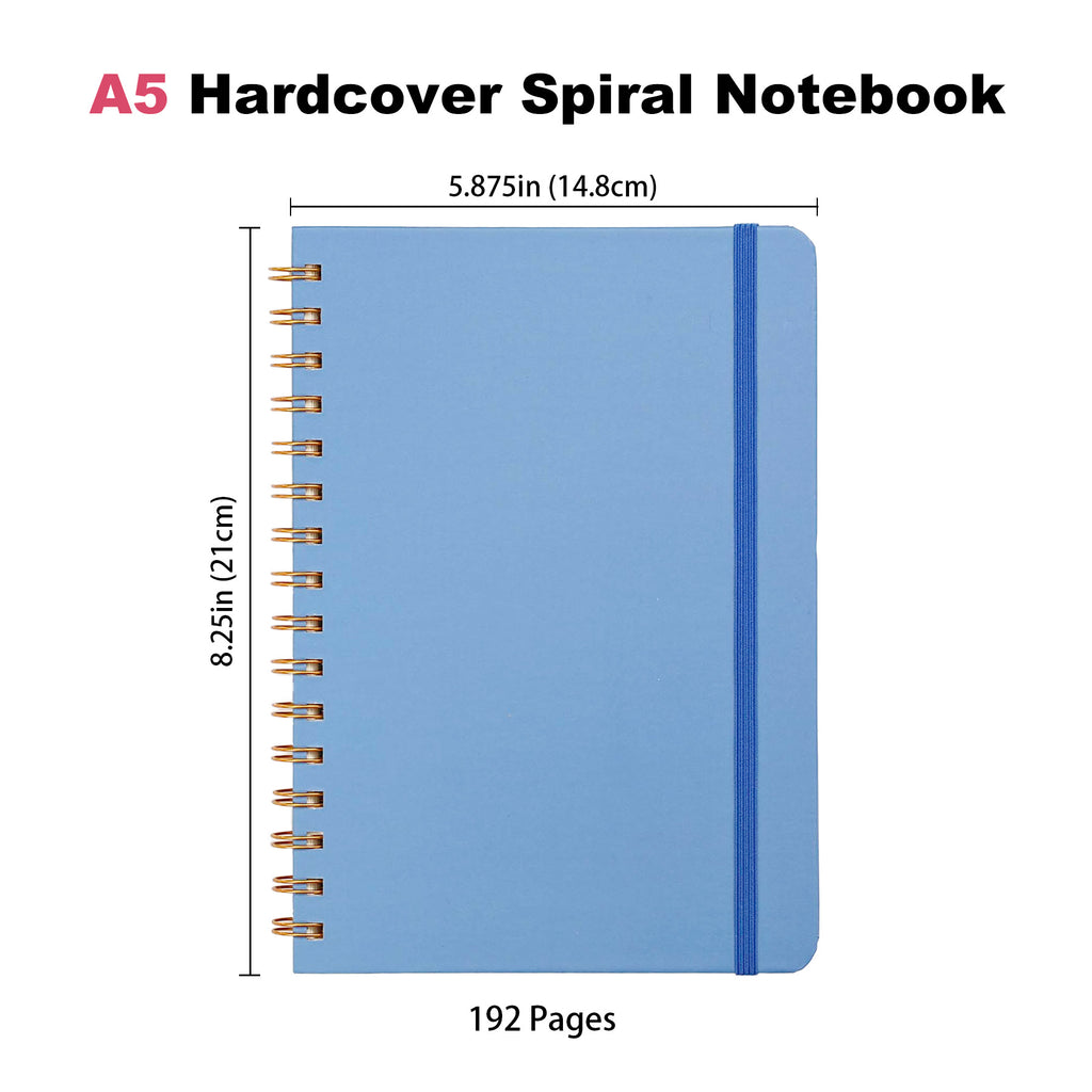 Jubiluu Carnet ligné A5 à spirales et couverture rigide - 96 feuilles (papier offset 100 g), avec bande élastique - Journal ligné crème classique pour écriture, école