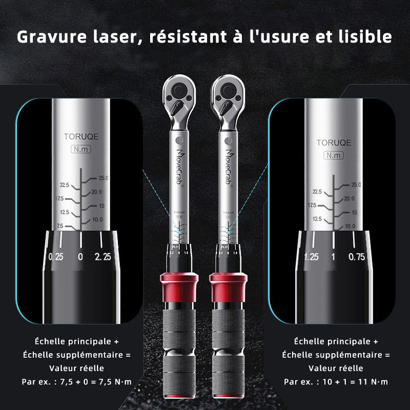 MOVECRAB Coffret de 6 clés dynamométriques mécaniques 5-220 N.m avec 3 rallonges