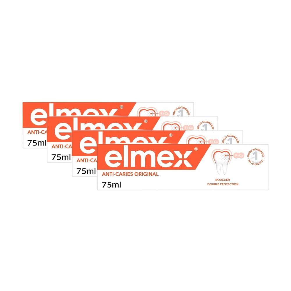ELMEX Anti-Caries Original Toothpaste - 75ml - Pack of 4 (4 x 75ml = 4 tubes)