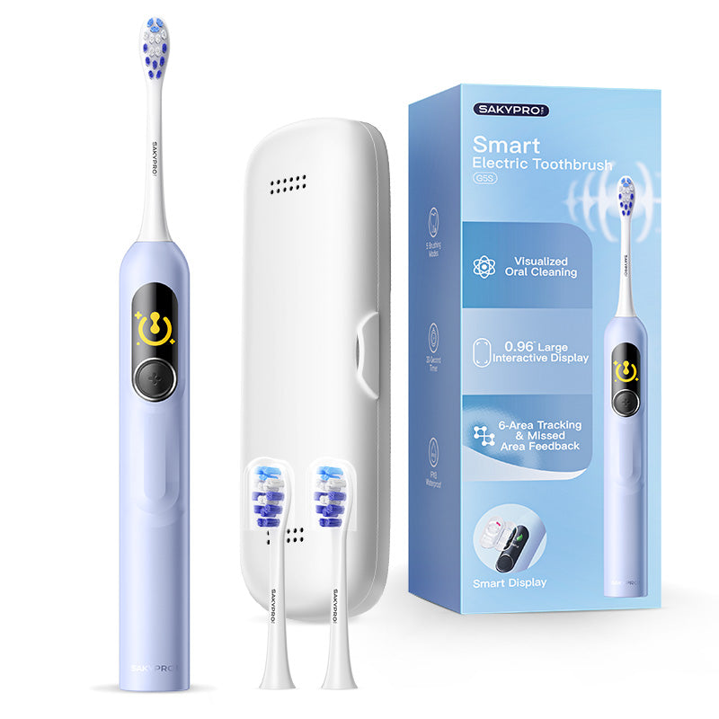SAKYPRORAL G5S Brosse à dents électrique intelligente avec écran, minuterie et étui de rangement - Bleu