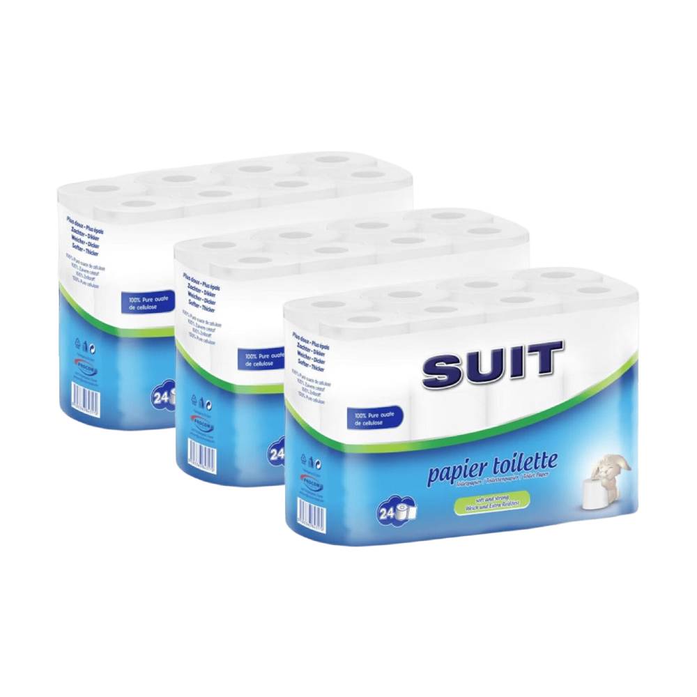 SUIT Papier Toilette 2 Épaisseurs, 150 Feuilles par Rouleau, 72 Rouleaux (3 Paquets de 24)