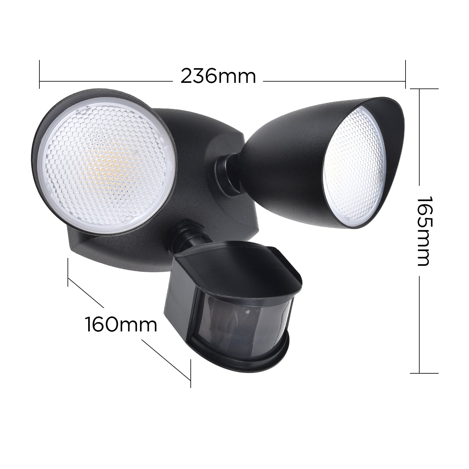 Projecteur de Sécurité LED LUTEC 20W 1700LM 4000K avec Capteur – Double Tête Intégrée pour Extérieur, Terrasse, Jardin, Cour – Noir