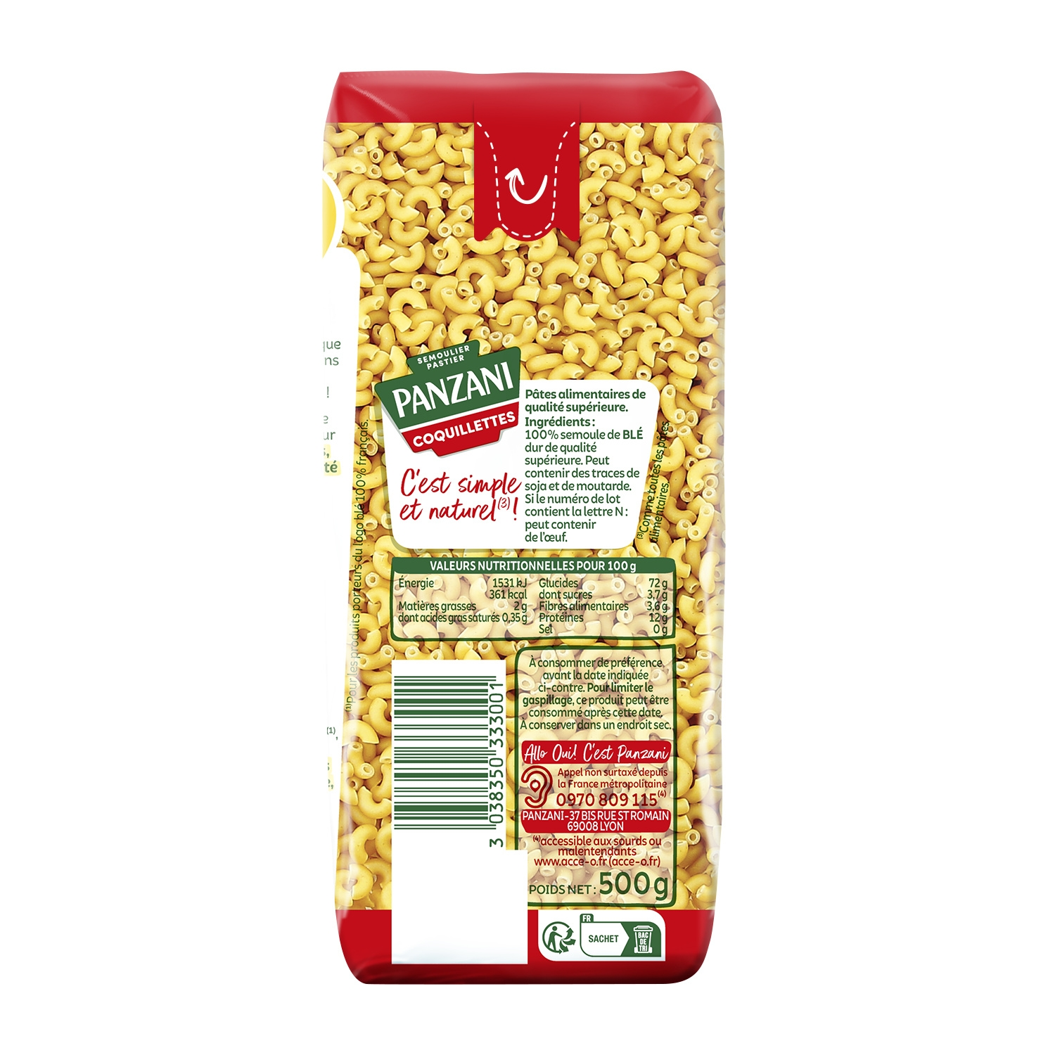 PANZANI Pâtes Coquillettes Les 3 minutes 500g