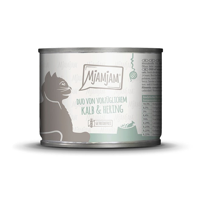 MjAMJAM Duo de nourriture humide pour chat veau hareng 200 g