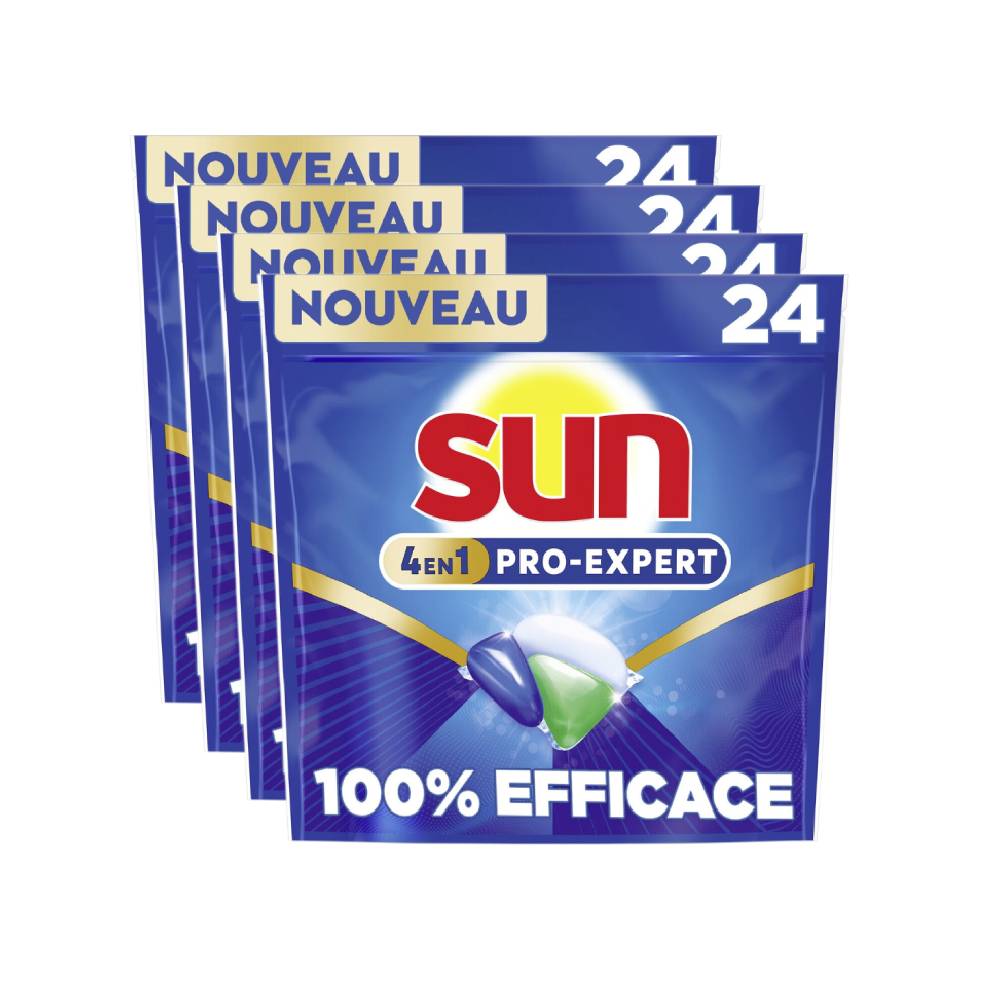 Sun Pro Expert Capsules Lave-vaisselle 4-en-1 CLEANBOOST Poudre & Gel 4 x 24 Capsules (= 96 Capsules)