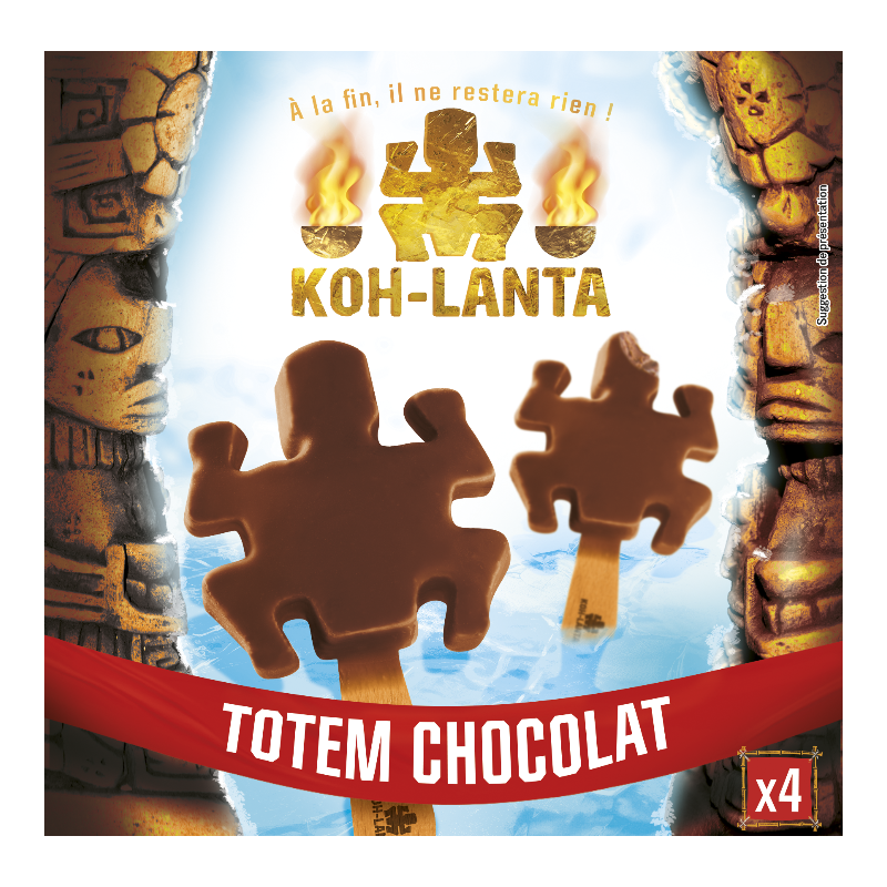 KOH LANTA Lot de 4 bâtonnets de glace au chocolat en forme de totem - 168 g
