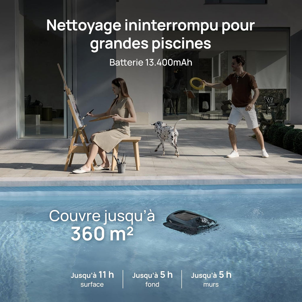 Beatbot MS 2 Pro Version Robot Aspirateur de Piscine Sans Fil, Nettoyage 5-en-1 Inégalé, Stationnement en Surface, Skimmer de Piscine avec Contrôle par Application