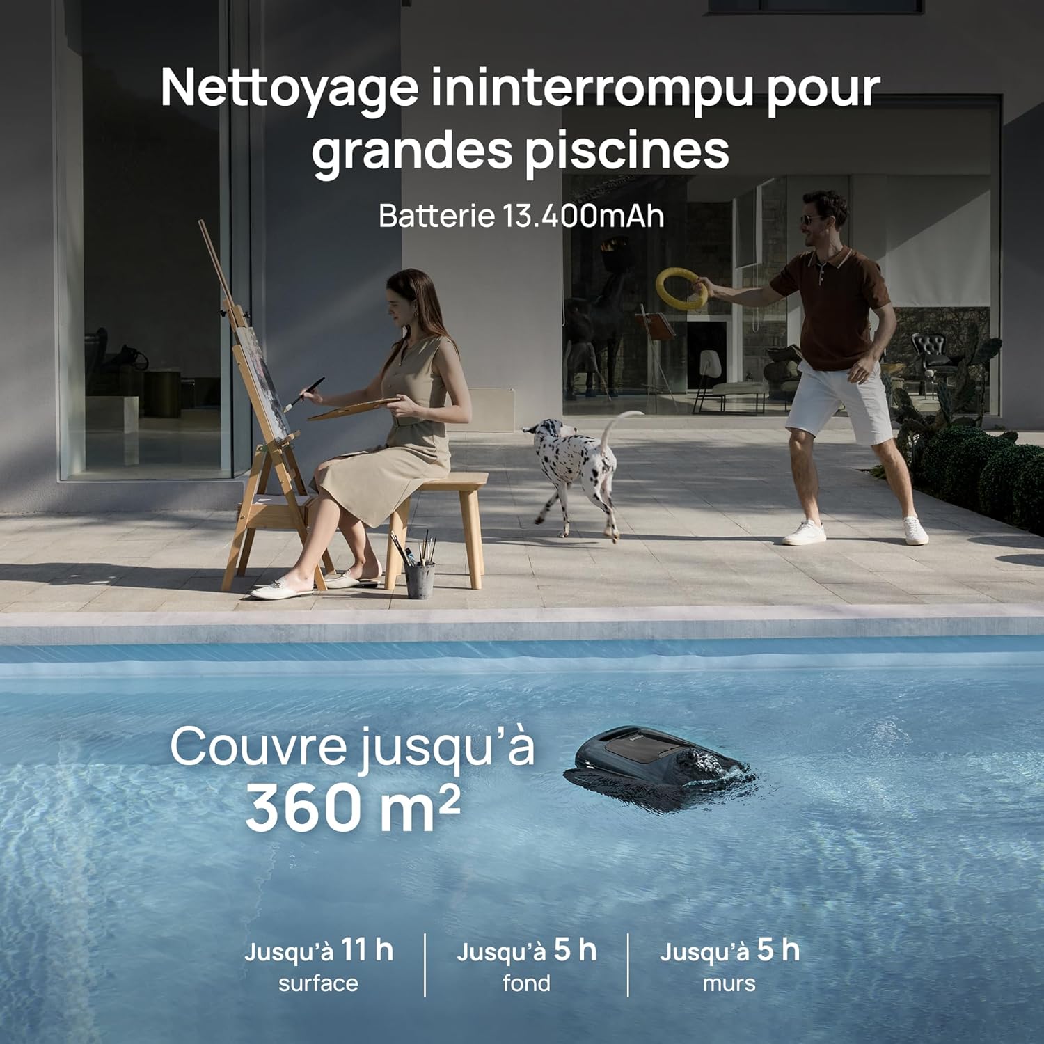Beatbot MS 2 Pro Version Robot Aspirateur de Piscine Sans Fil, Nettoyage 5-en-1 Inégalé, Stationnement en Surface, Skimmer de Piscine avec Contrôle par Application