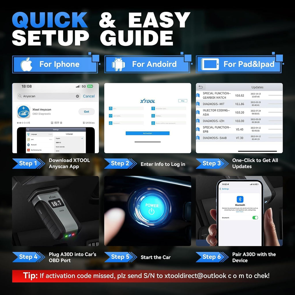 xtool A30D Scanner OBD2 Bidirectionnel Outil de Diagnostic Tous Systèmes & 19 Réinitialisations | Mise à Jour à Vie Outil de Scan Sans Fil pour iPhone & Android