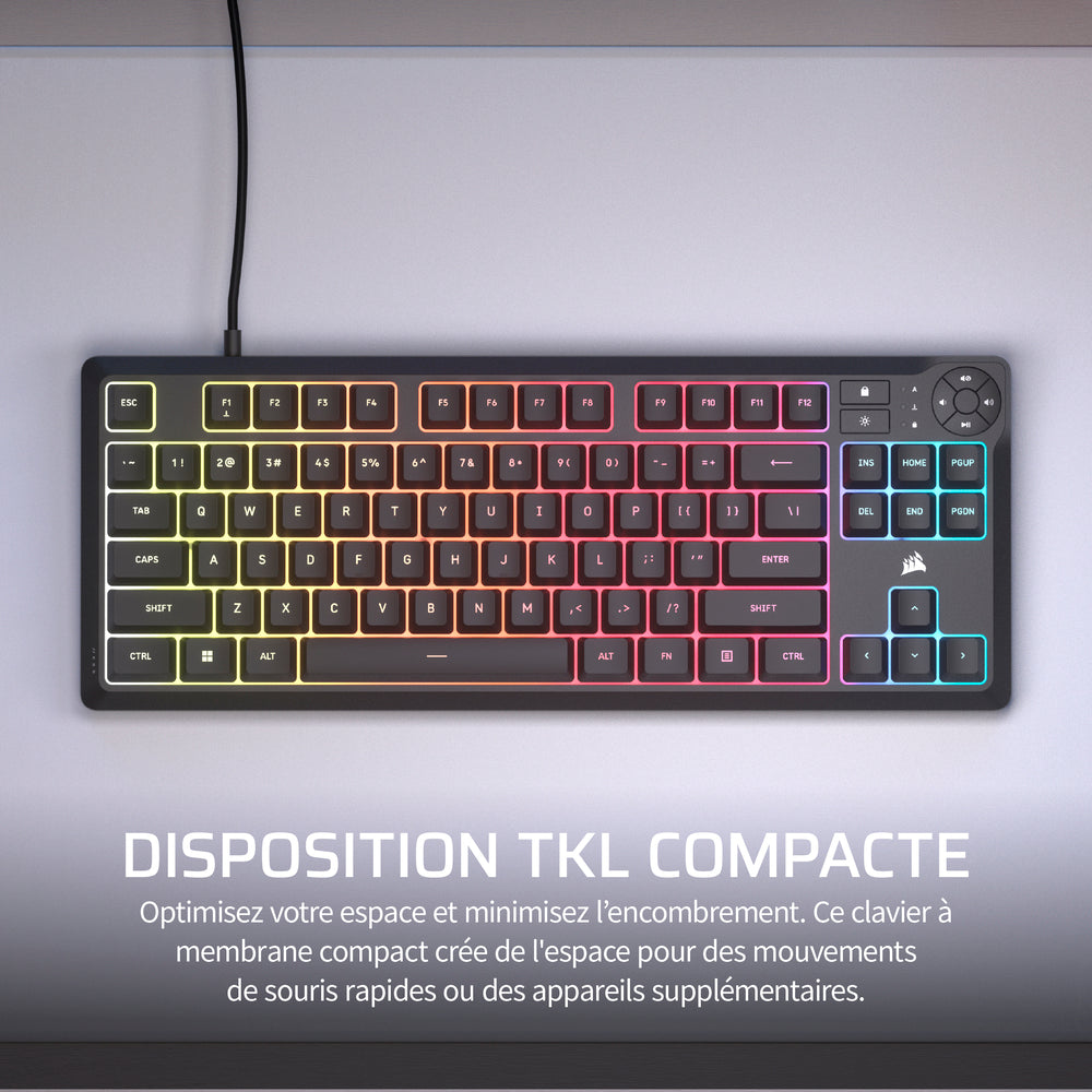 Corsair K55 CORE Clavier Gaming Membrane Filaire RGB TKL - AZERTY - Noir