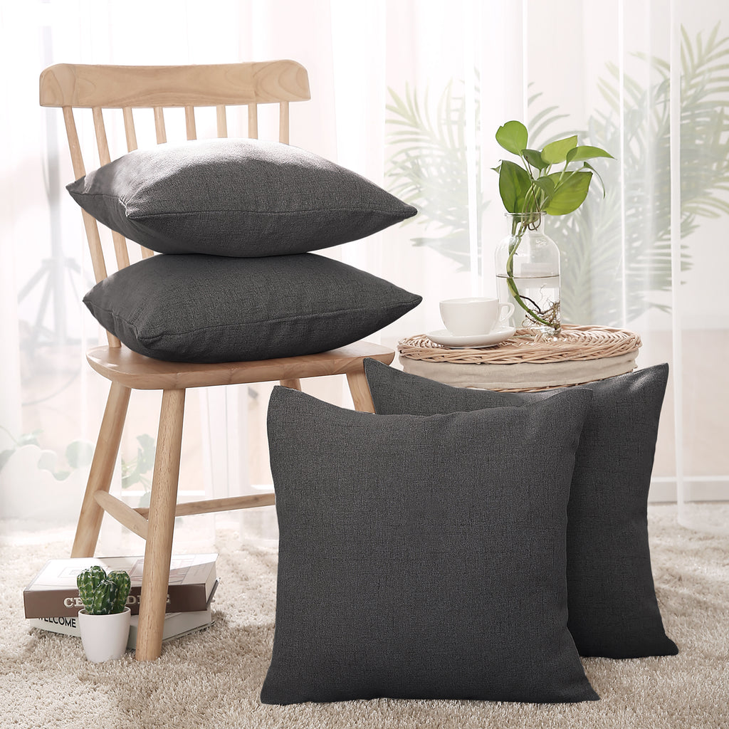 Deconovo housse de coussin en tissu aspect lin, gris foncé, 45 x 45 cm, 1 pièce