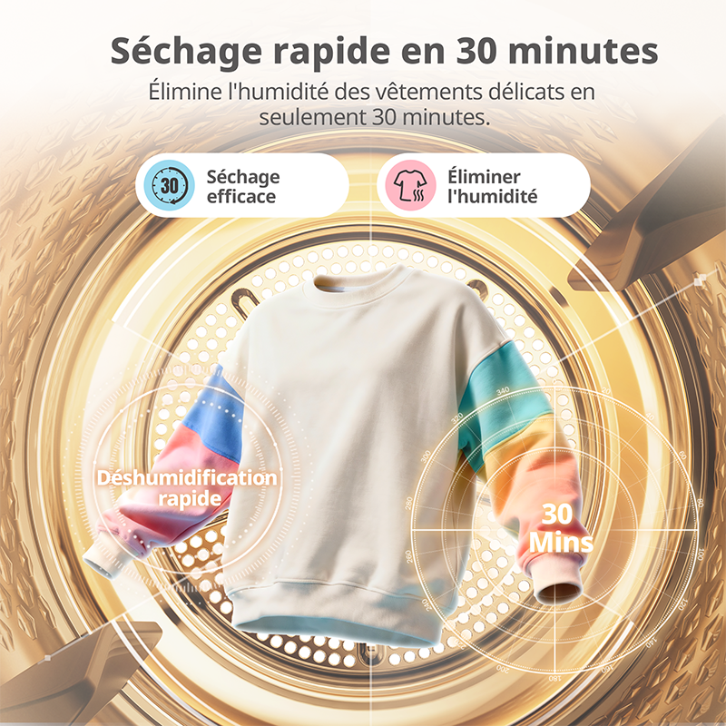 Comfee' Sèche-linge à pompe à chaleur CD08EHP05W-HR, 8 kg, classe énergétique D, lumière UV pour une pureté hygiénique, fonction de rafraîchissement, écran LED, séchage rapide, blanc