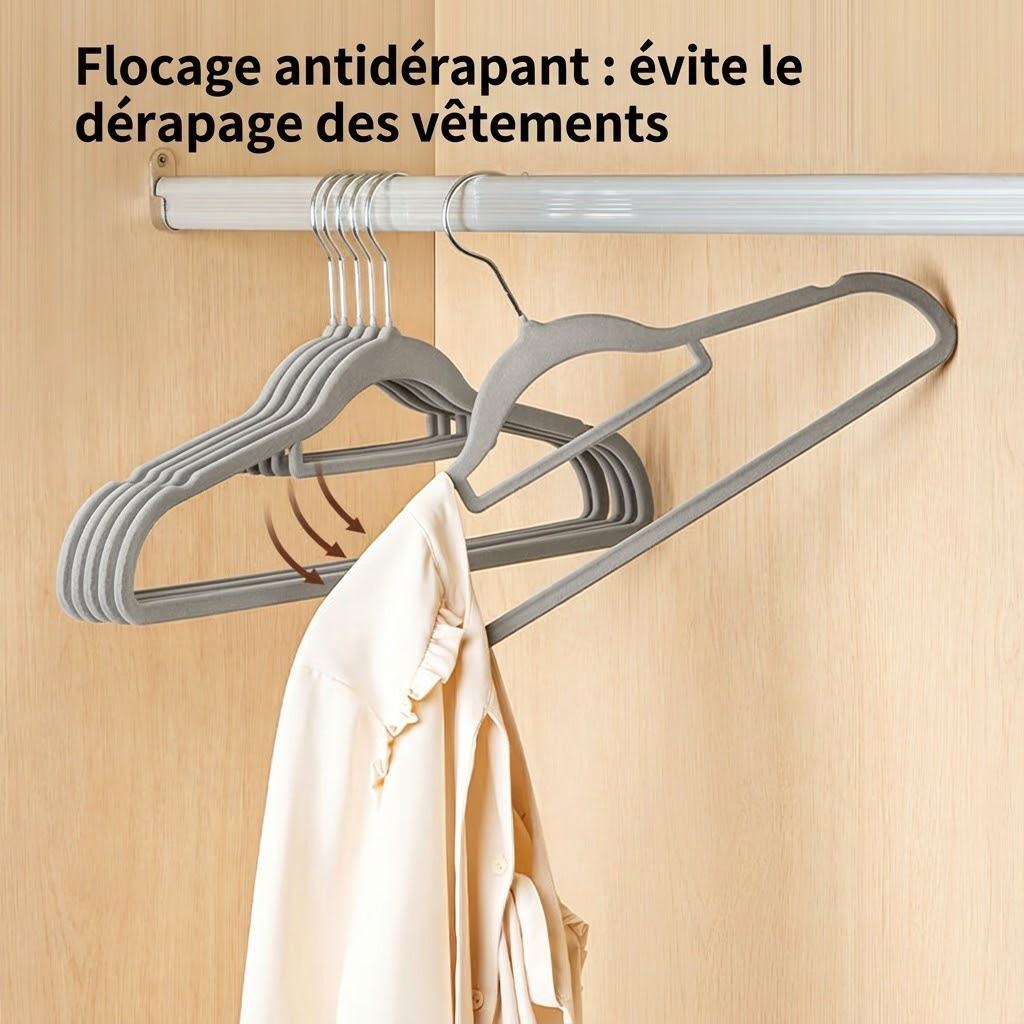 ochama×J.ZAO Cintres en velours antidérapants, sans traces, usage domestique, lot de 20 - Gris