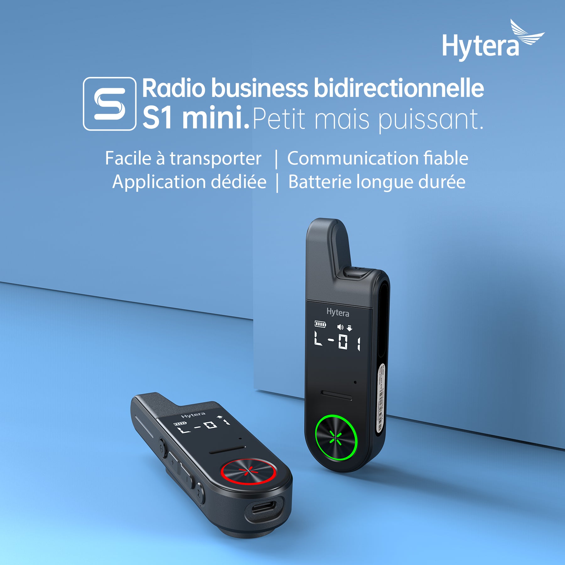 Talkie-Walkie Hytera S1 Mini PMR446 Sans Licence Ultra-Fin Compact Léger Radio Analogique avec Prise Audio 3.5mm et Charge Rapide Type-C