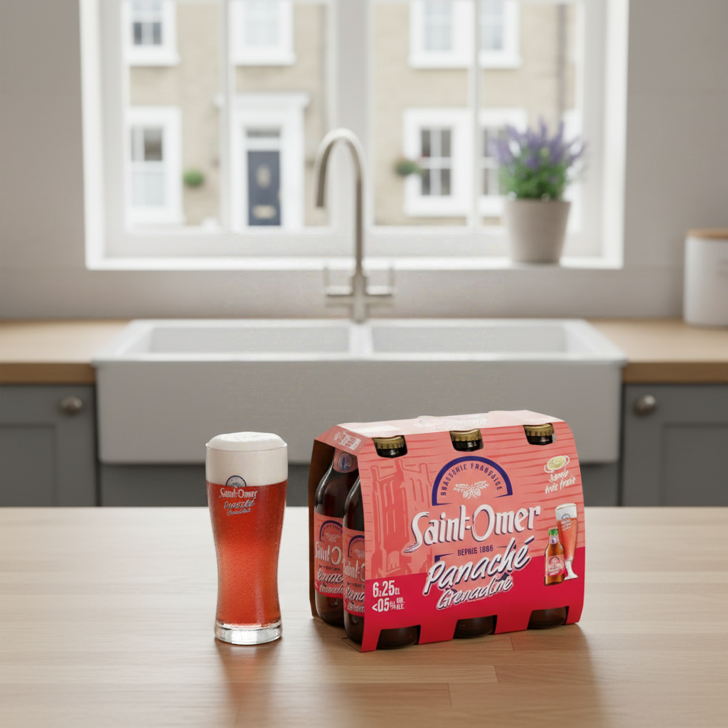 Saint-Omer Panaché aromatisé au sirop de grenadine, 0,4 % - 6 x 25 cl