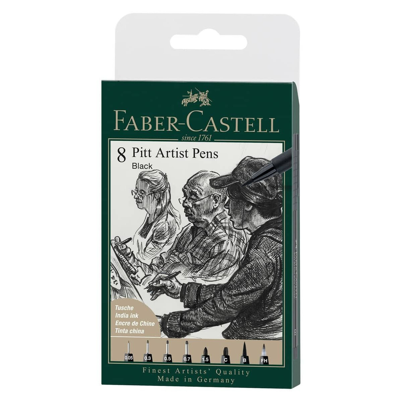 Faber-Castell Pitt Artist Lot de 8 stylos à l'encre de Chine - Noir