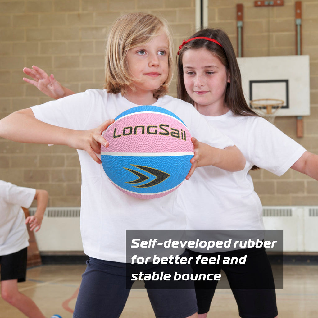 LONGSAIL Ballon de basketball en caoutchouc haute qualité rose/bleu clair - Taille 4