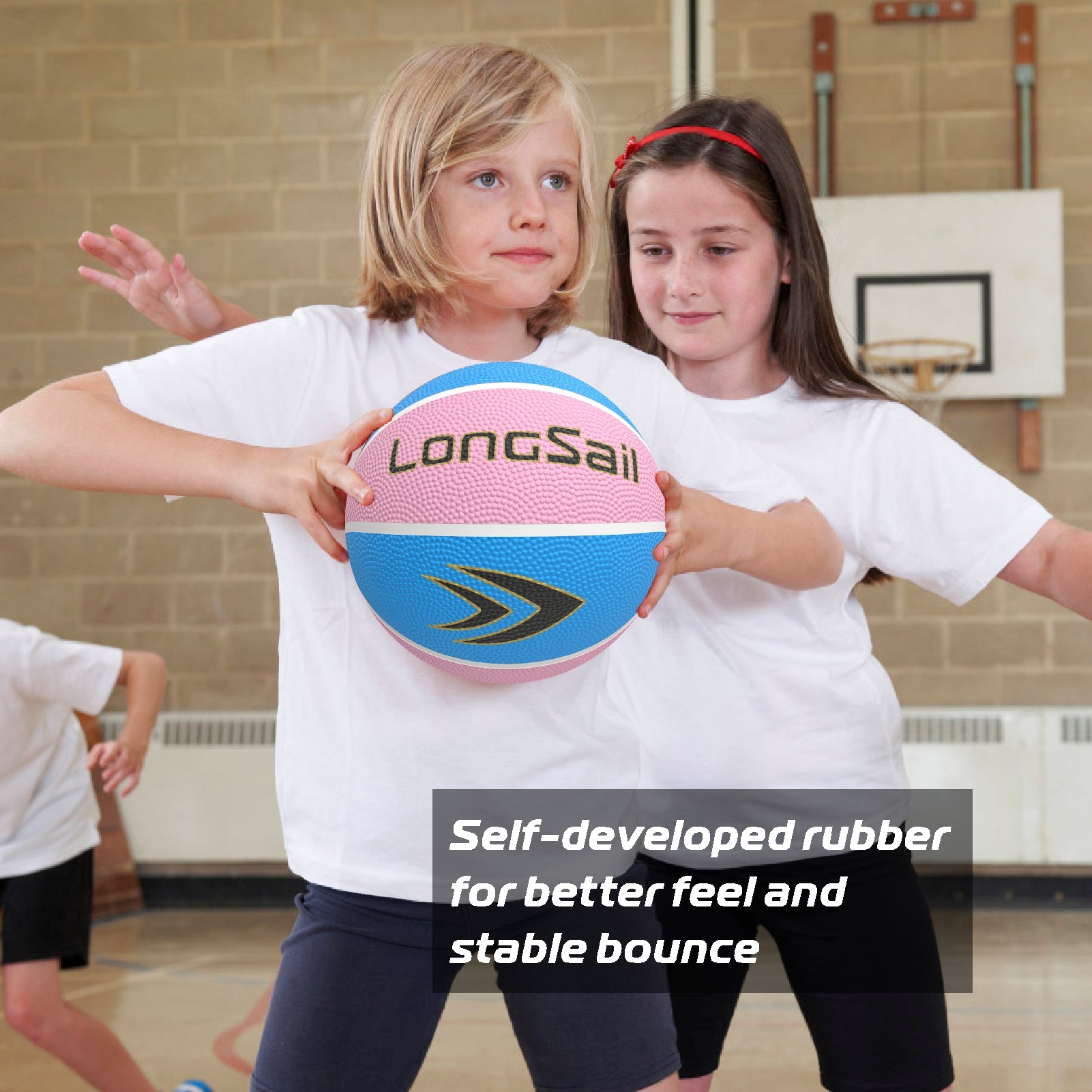 LONGSAIL Ballon de basketball en caoutchouc haute qualité rose/bleu clair - Taille 4