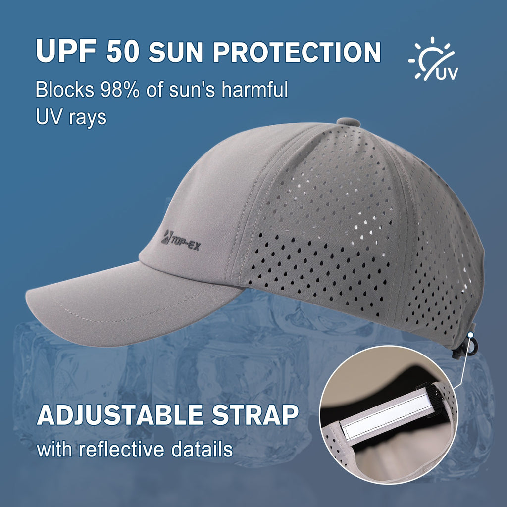 TOP-EX Casquette de baseball non structurée pour la course, en maille respirante, à séchage rapide, avec bandeau anti-transpiration rafraîchissant, taille M/L - Gris