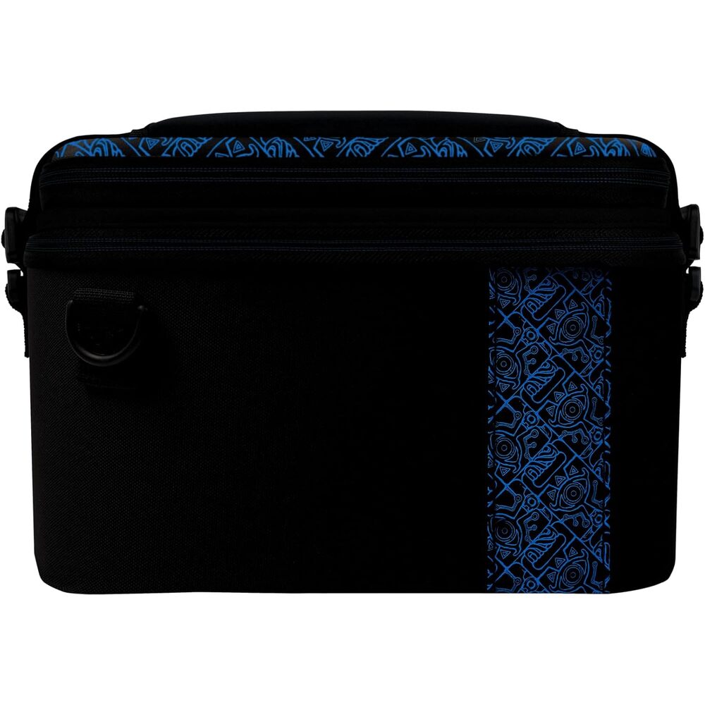 PDP Gaming Étui de transport 2-en-1 Pull-N-Go pour Nintendo Switch - Compartiments modulables - Bandoulière rembourrée - Licence officielle - Motif luminescent Sheikah Shoot Overnight - Noir et bleu