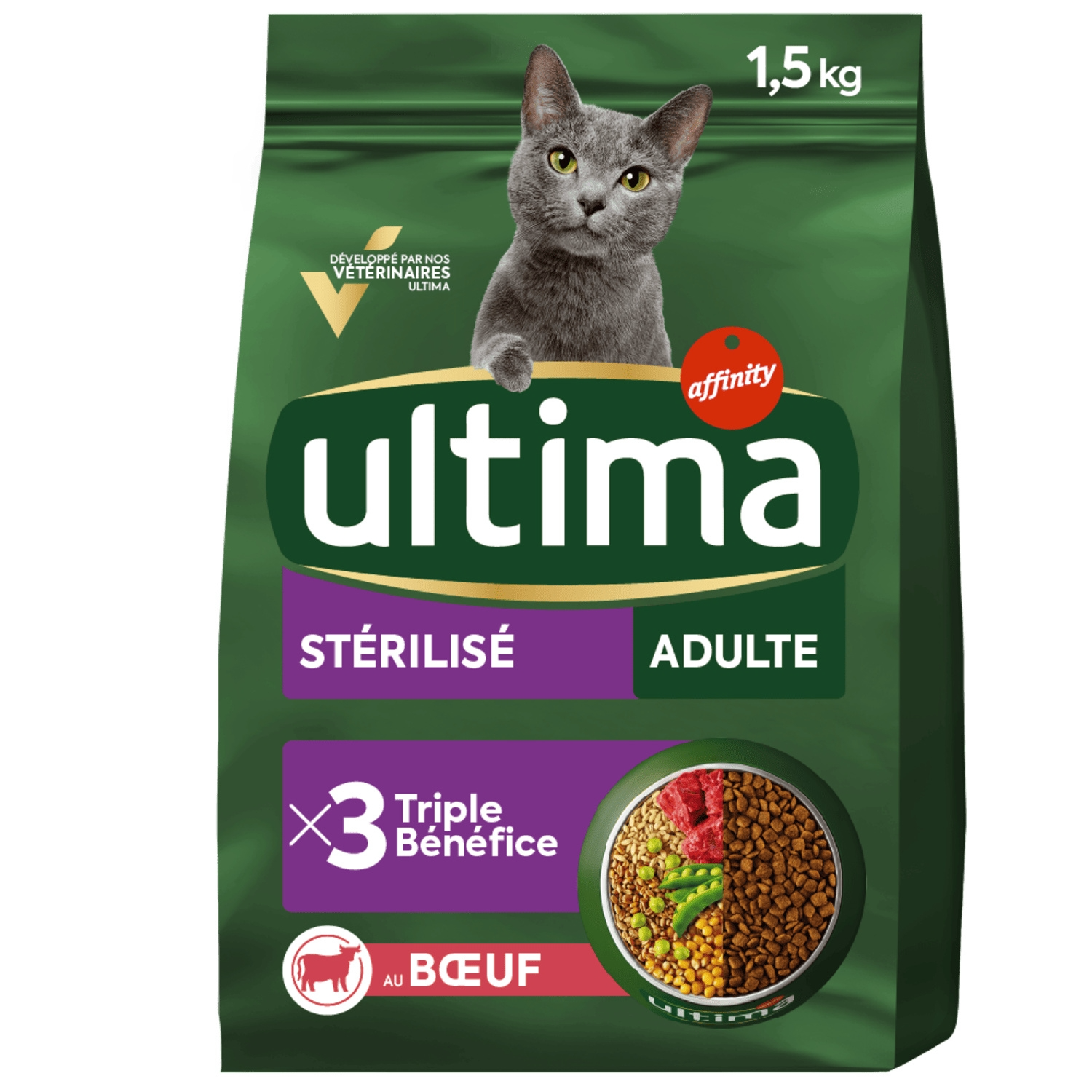 ULTIMA Croquettes au bœuf pour chats stérilisés 1,5 kg
