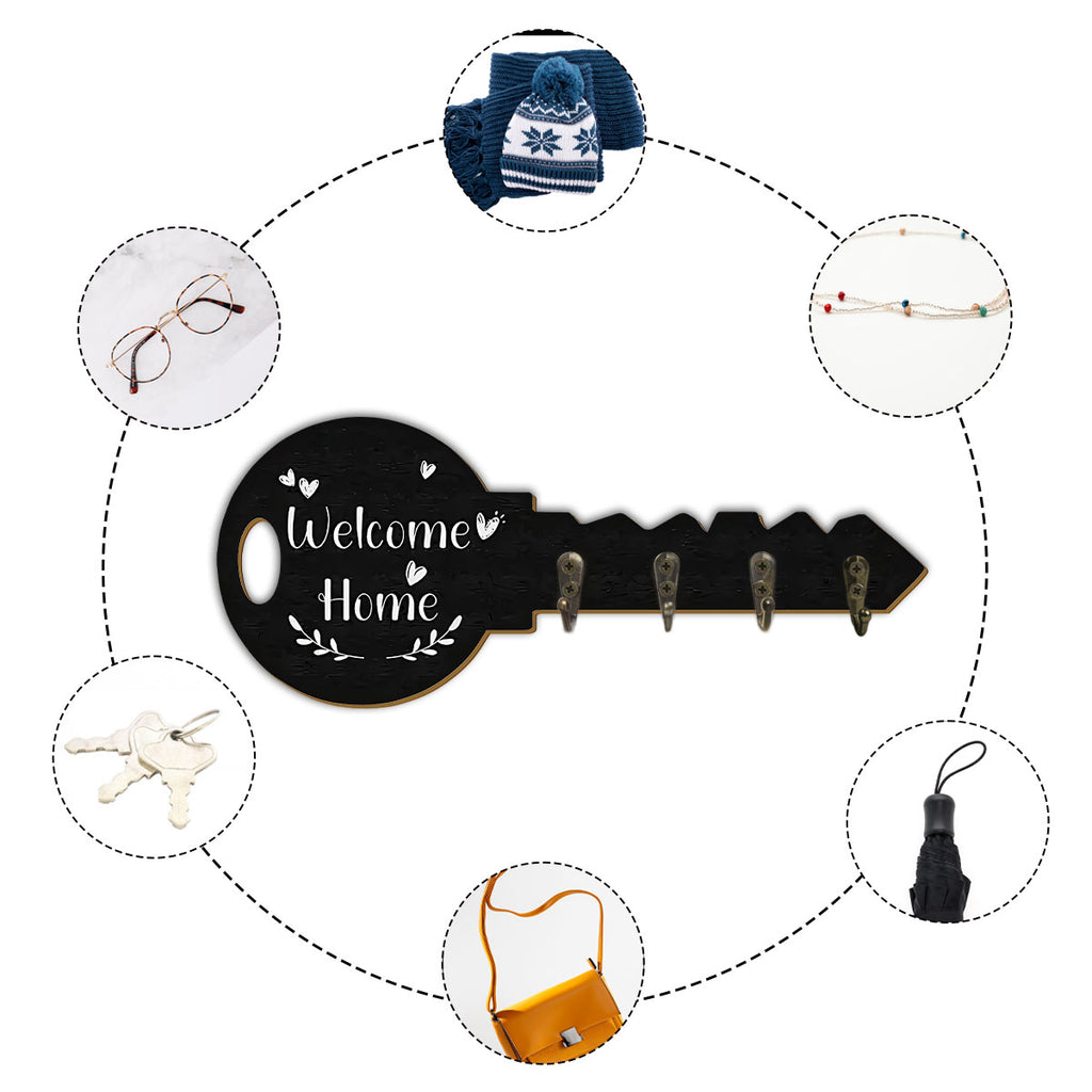 Alphynix Crochet mural en forme de clé « Welcome Home » avec 4 crochets en métal