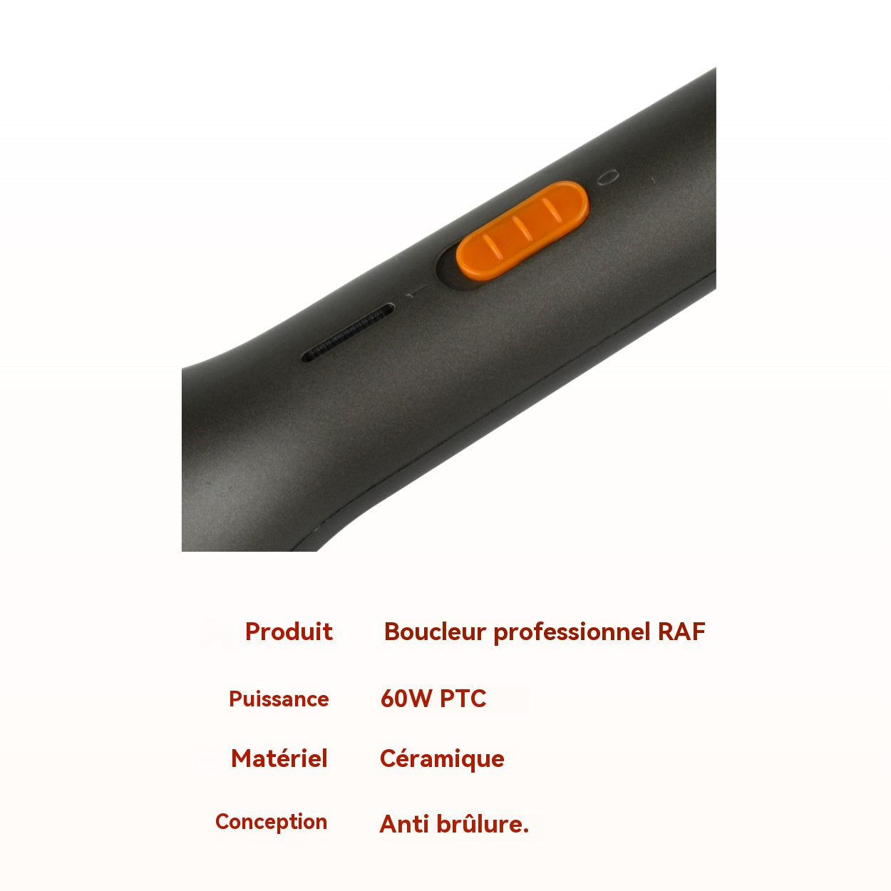 RAF Brosse à boucler lissante 2-en-1 60 W chauffage PTC rapide revêtement céramique pour femmes coiffage quotidien à domicile