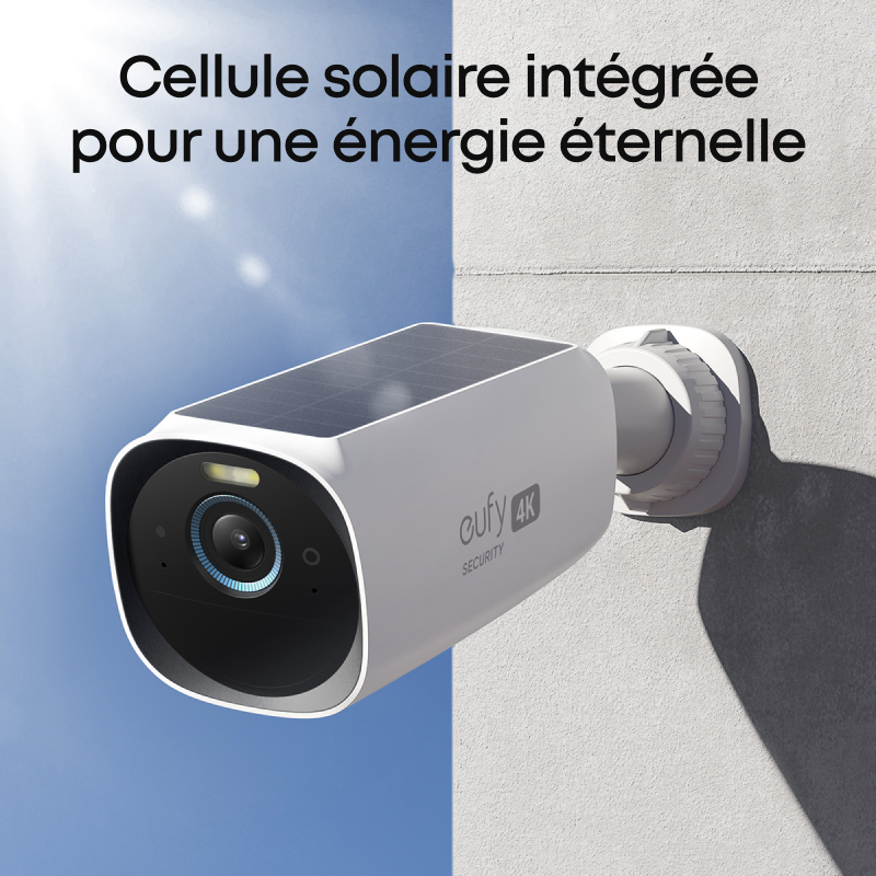 eufy Security S330 eufyCam 3 Kit de caméra de sécurité extérieure sans fil, caméra 4K avec panneau solaire intégré, Forever Power, reconnaissance faciale AI, stockage local extensible jusqu'à 16 To