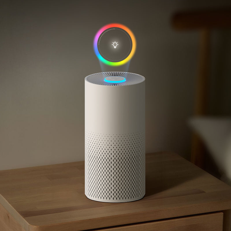Homintell Purificateur d’air - CADR 150 m³/h, 3 vitesses, filtres HEPA et à charbon, minuterie 8 h, commande tactile, lumière d’ambiance 7 couleurs, idéal pour pièces de 18 m²