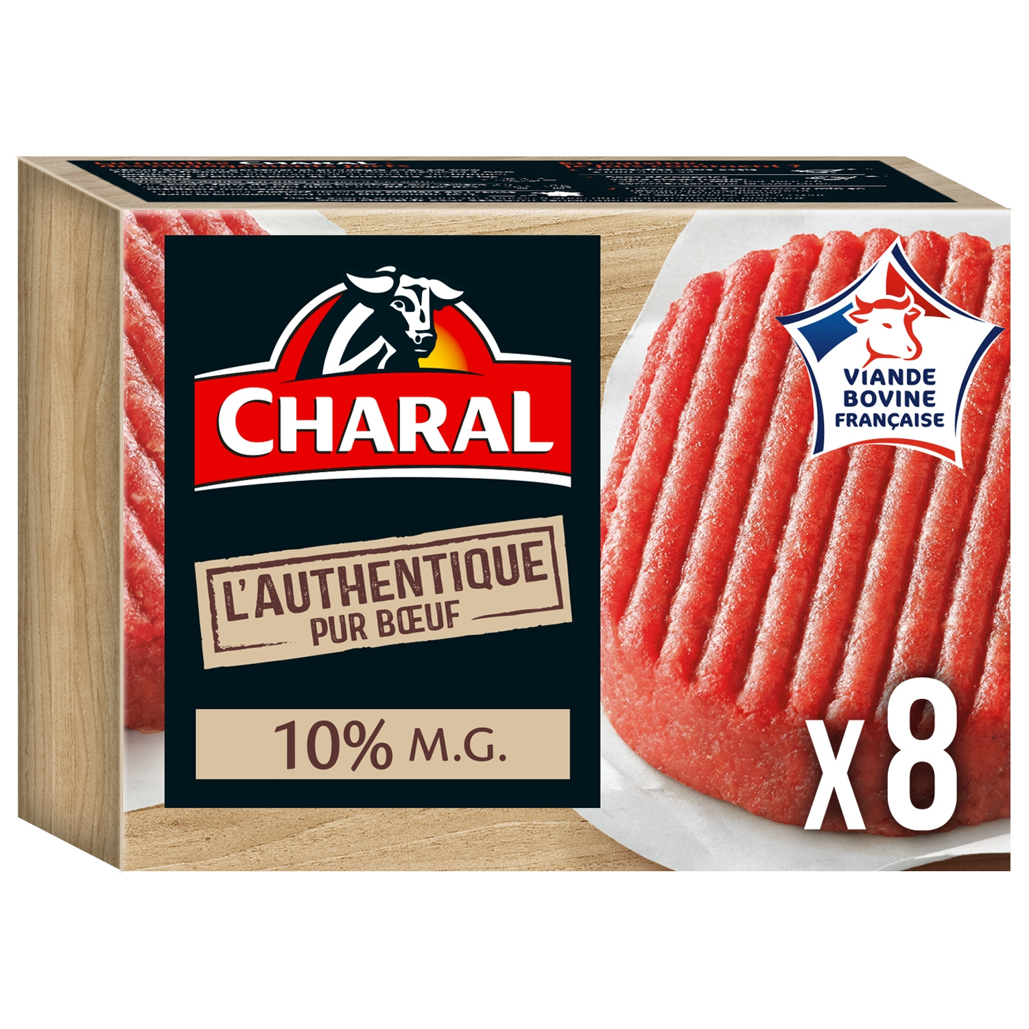 CHARAL Steak Haché Pur Bœuf 10%MG Authentique 10% Les 8 pièces de 125g