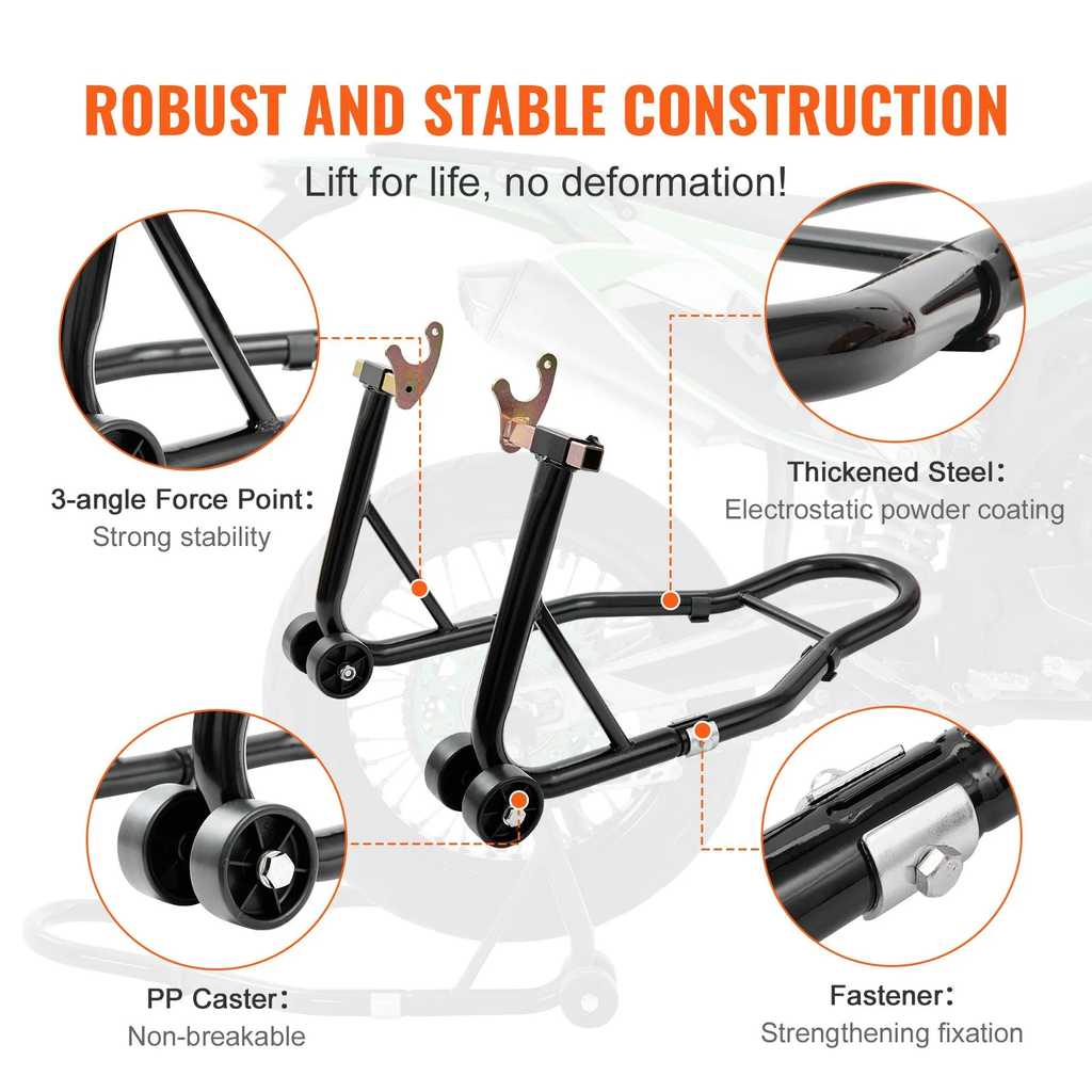 VEVOR Kit de Support de Piste pour Moto, Capacité de Charge de 386 kg, Support de Levage pour Roues Avant et Arrière avec Fourche L, Fourche U et Adaptateurs à Double Fourche