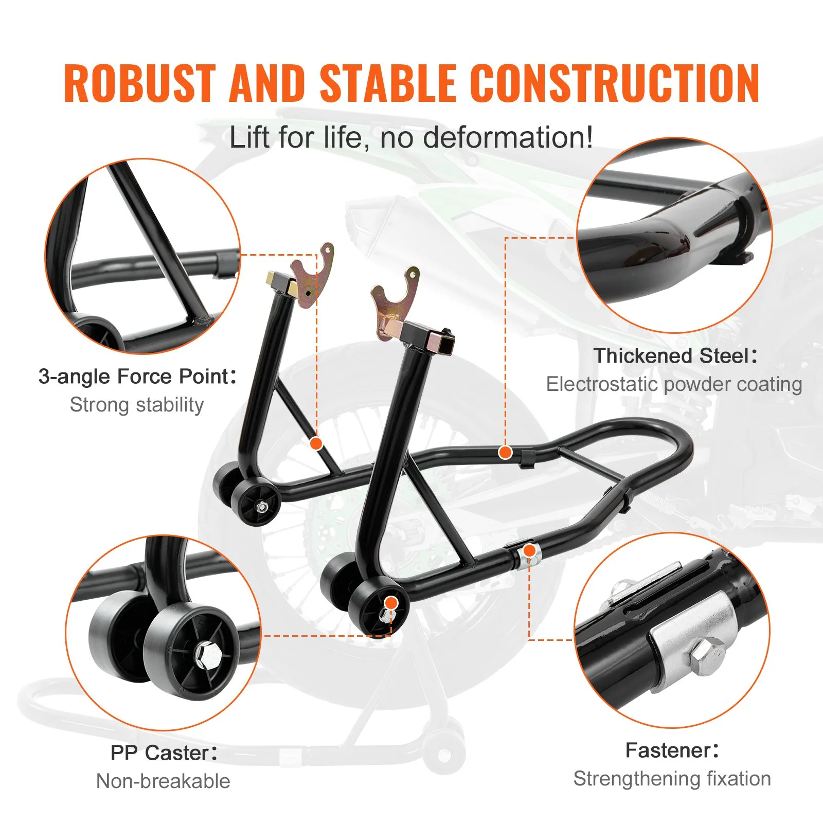 VEVOR Kit de Support de Piste pour Moto, Capacité de Charge de 386 kg, Support de Levage pour Roues Avant et Arrière avec Fourche L, Fourche U et Adaptateurs à Double Fourche