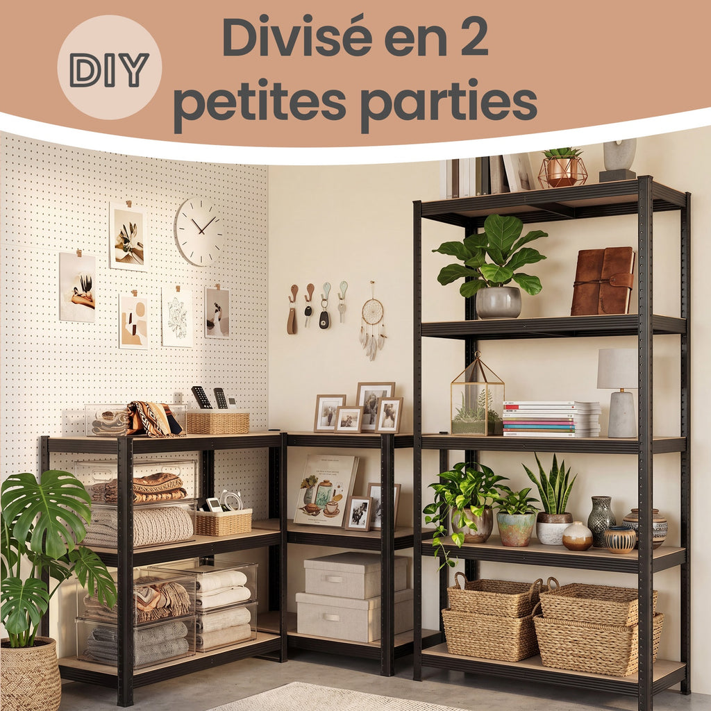 Ochama Étagère de charges lourdes, étagère de stockage, étagère de cave, structure en acier, 5 étagères réglables, grège et noir