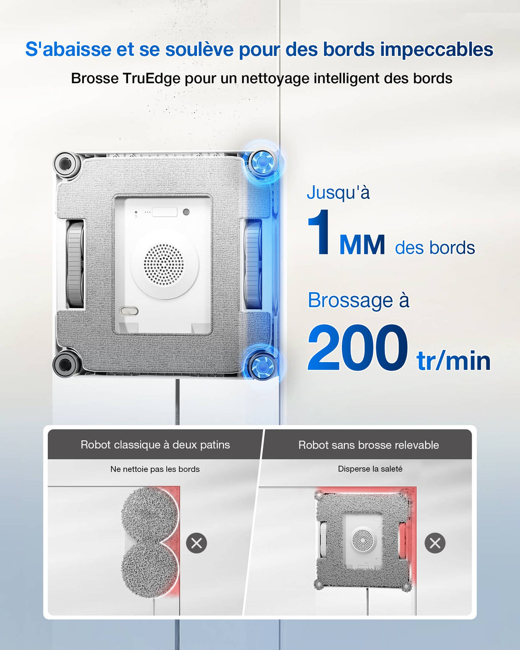 WINBOT W2S OMNI - Avec le nettoyage des coins TruEdge™, un spray grand angle à triple buse et WIN-SLAM 4.0, il offre un nettoyage sans traces à chaque fois