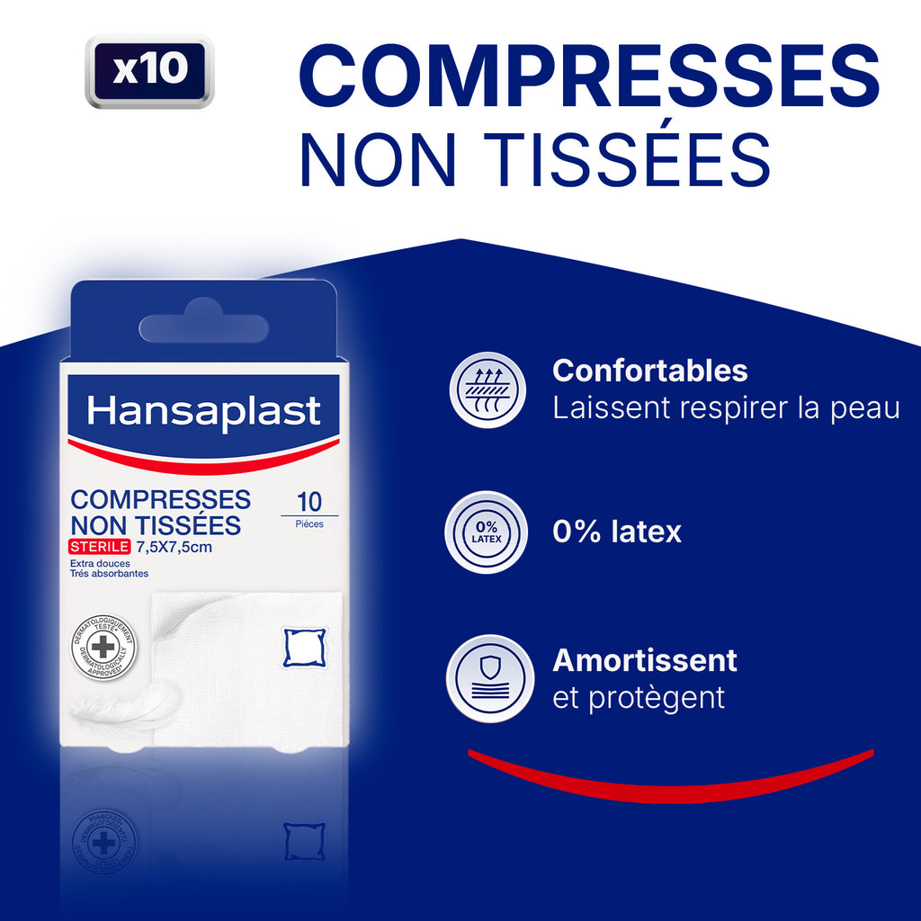 Hansaplast Compresses Plaies Non Tissées 7,5×7,5cm x10