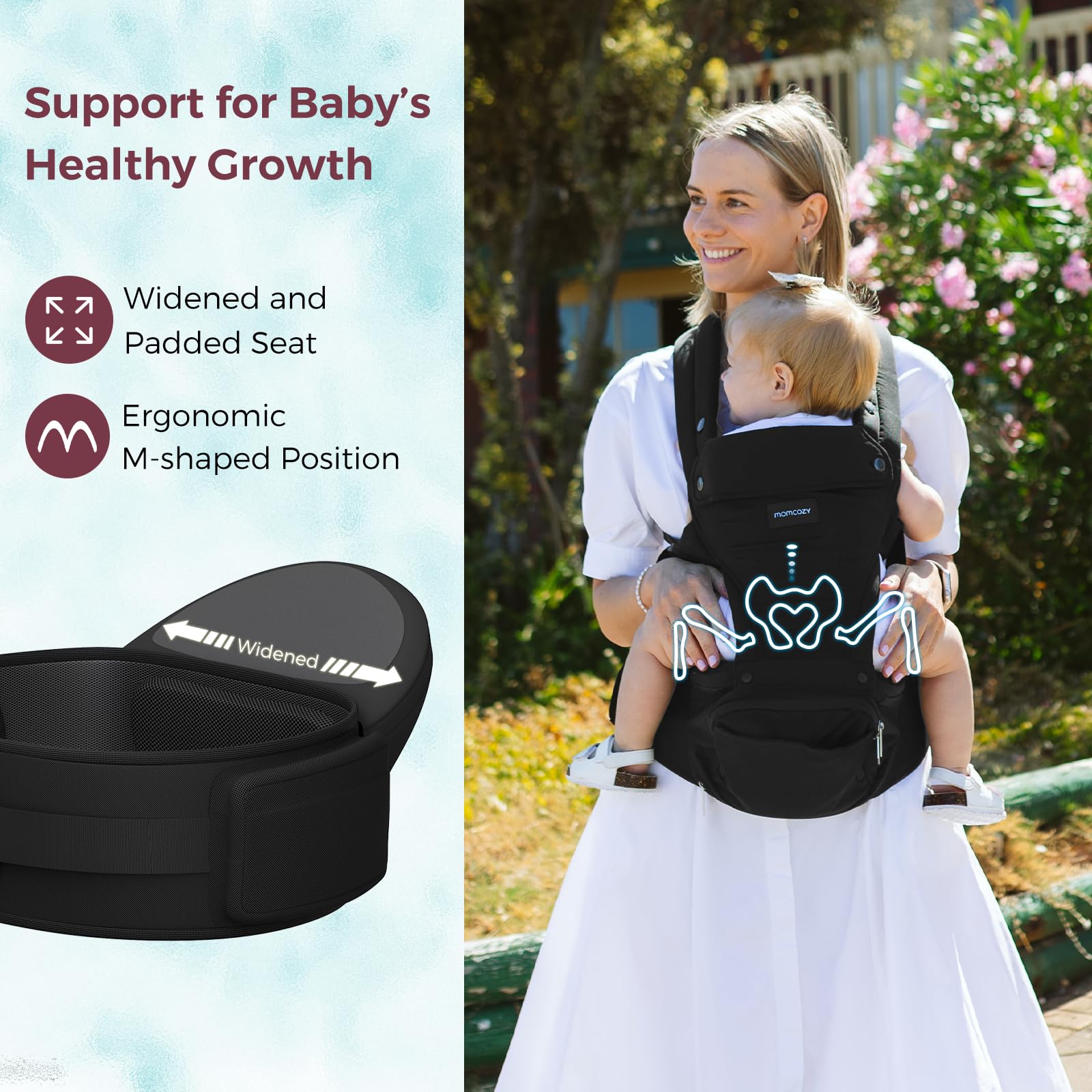 Momcozy HC002 AIR Porte-bébé et siège de hanche 2-en-1 - Noir