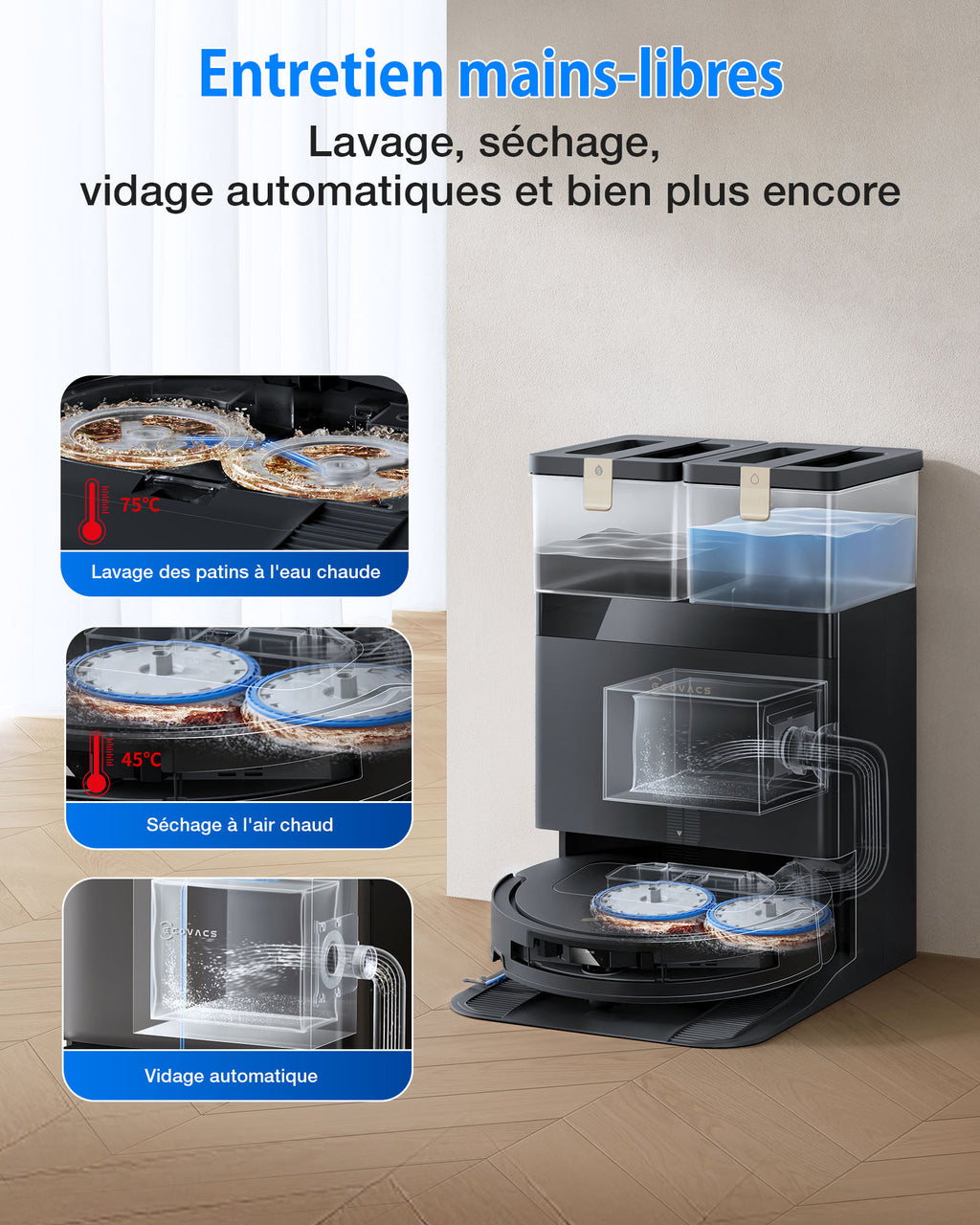 DEEBOT T50 OMNI robot aspirateur et laveur (Noir) avec station OMNI tout-en-un incluant le dosage du nettoyant, OZMO Turbo 2.0, jusqu'à 25 000 Pa de puissance d'aspiration
