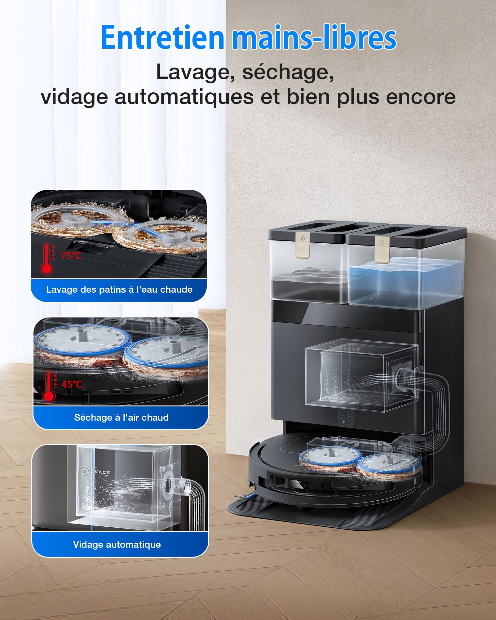 DEEBOT T50 OMNI robot aspirateur et laveur (Noir) avec station OMNI tout-en-un incluant le dosage du nettoyant, OZMO Turbo 2.0, jusqu'à 25 000 Pa de puissance d'aspiration